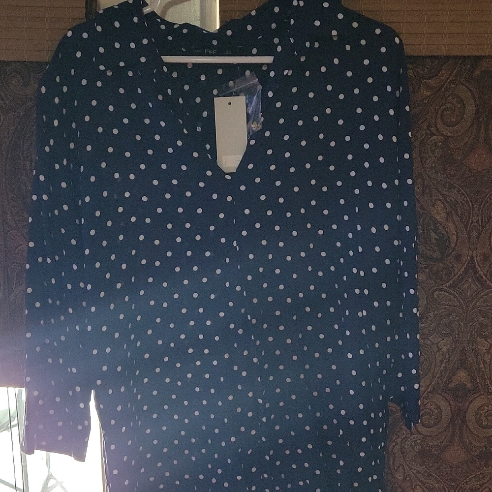F&F Navy and White Polka Dot Blouse